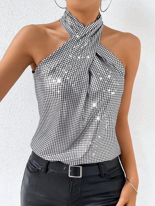 Women's Camisole Tank Top Sequins Solid Color Stylish