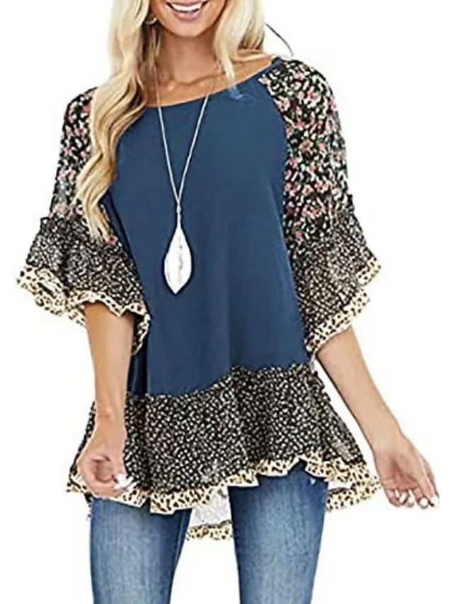 Women's Shirt Boho Shirt Tunic Blouse Ruffle Print Flowing