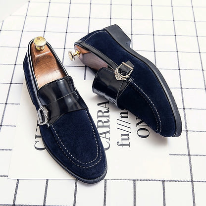 Men's Leather Metal and Loafers Suede Strap with Patent