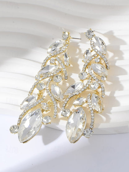 - Earrings Gold Women's Design Crystal Leaf Elegant