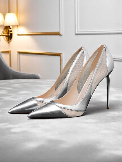 with Women's Pointed Suede Detailing Toe Pumps Nude Mesh