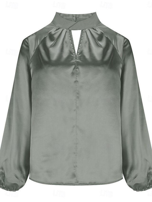 Women's Shirt Satin Shirt Blouse Solid Color Stylish