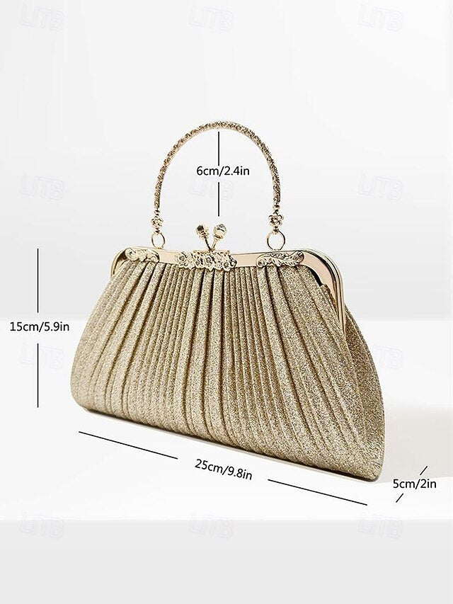 Glitter Clutch Pleated Vintage with Purse Evening Women's
