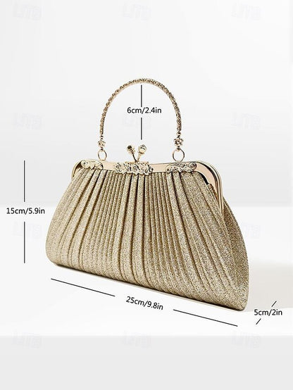 Glitter Clutch Pleated Vintage with Purse Evening Women's