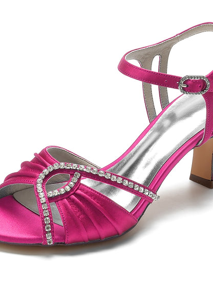 Rhinestone – Blue Women's Heeled Sandals Satin Navy