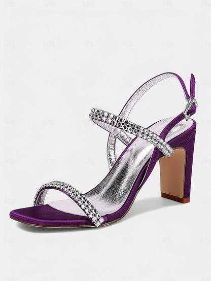 – Bridal Women's Heel Rhinestone Prom Sandals Block White