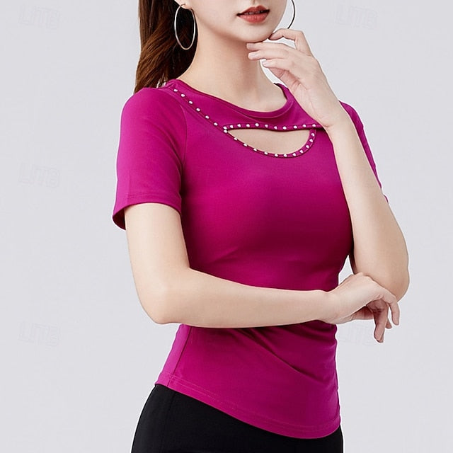 Latin Dance Top Hollow-out Pure Color Splicing Women's
