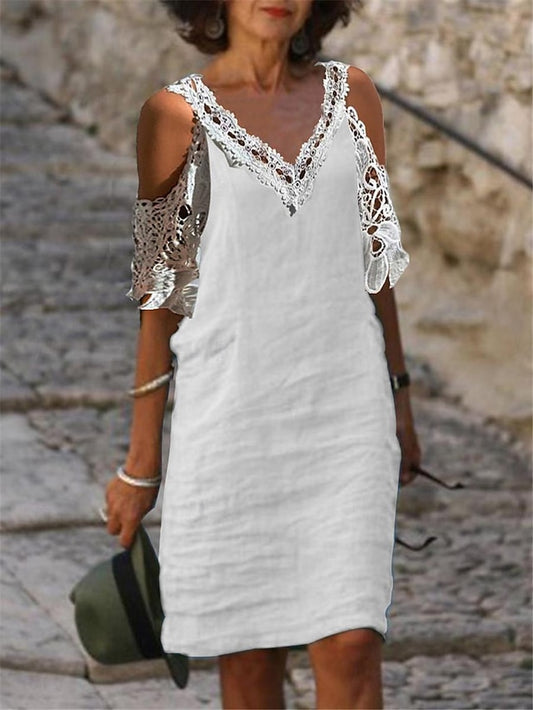 Women's Blue White Green Summer Spring Midi Dress Faux