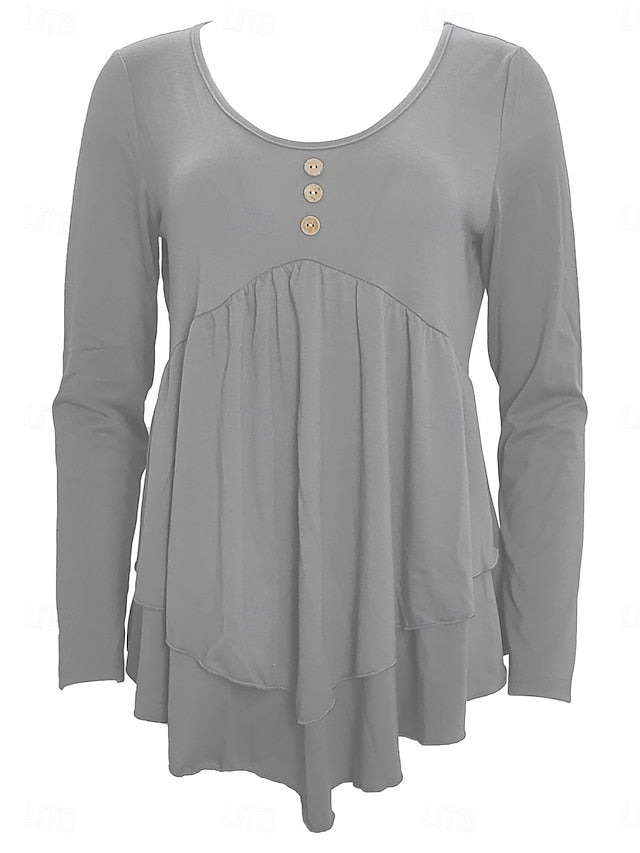 Women's Blouse Peplum Solid Color Stylish Casual Long