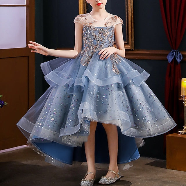 Girls' Performance Party Kids Sequin Sleeve Dress Short