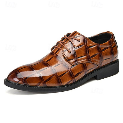 Brown Men's Crocodile-Pattern Leather Shoes