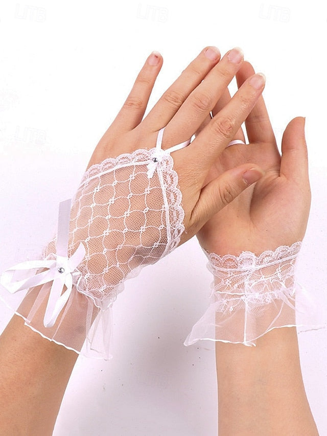 White – Lace Gloves Fingerless Bridal Elegant Wedding