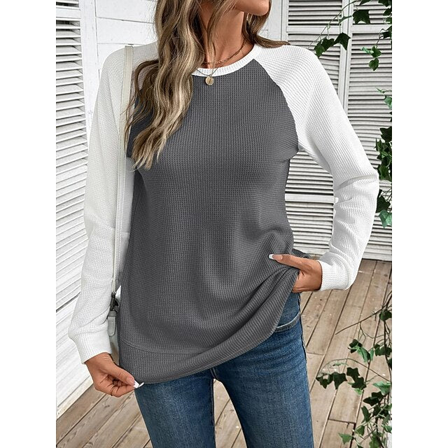 Women's T Shirt Color Block Fashion Stylish Classic Long