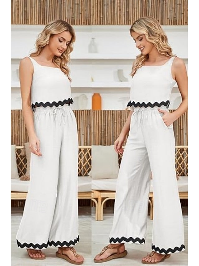 Women's tank top trousers wavy hem casual fashion suit