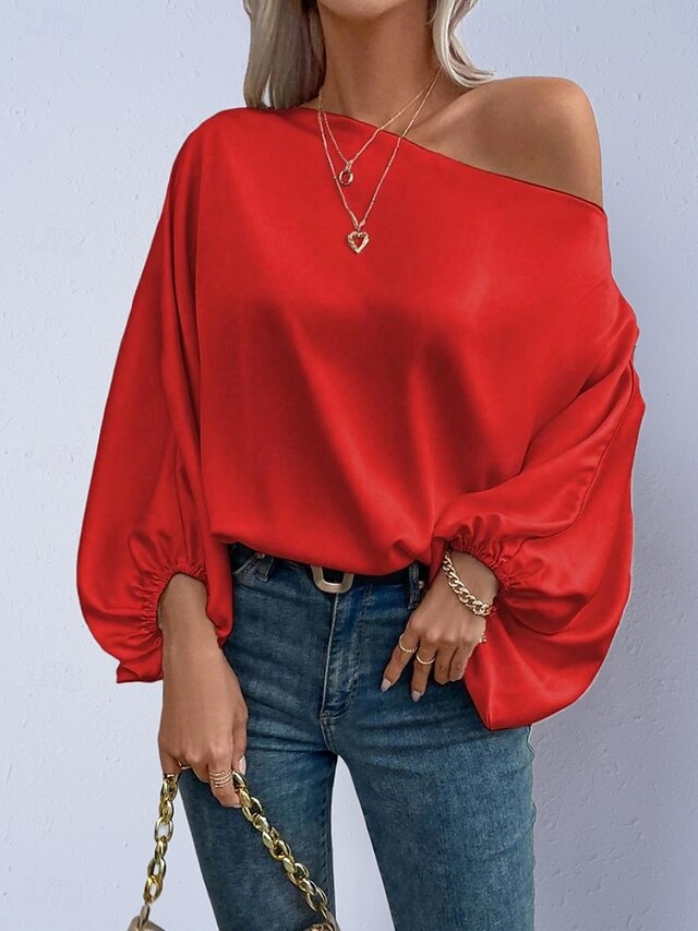 Women's Shirt Satin Shirt Blouse Off The Shoulder Tops