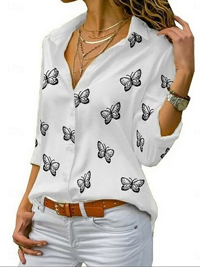 Women's Shirt Blouse Patchwork Buttons Print Graphic
