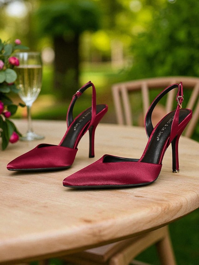 Purple Satin Slingback Women's Toe - Elegant Heels Pointed