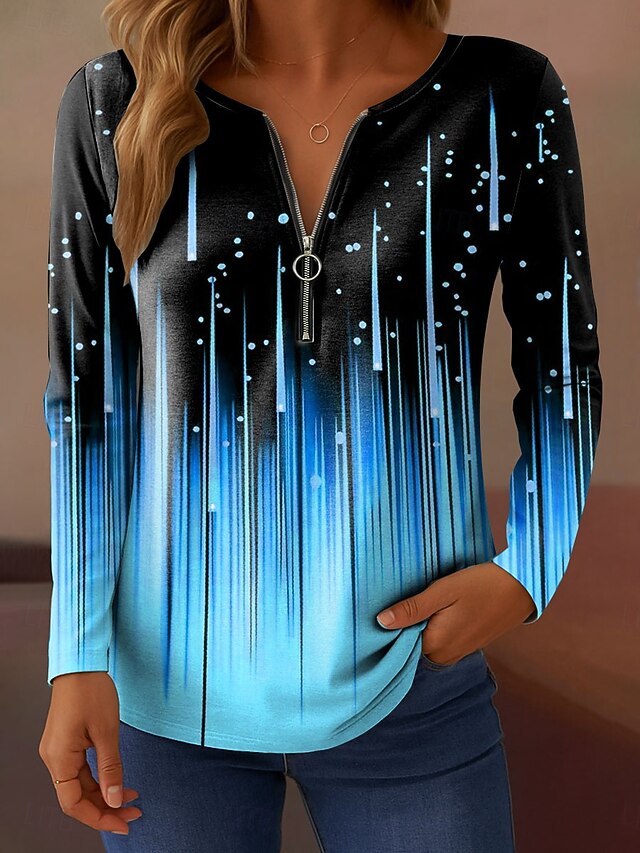 Women's T Shirt Zipper Print Ombre Graphic Abstract Elegant