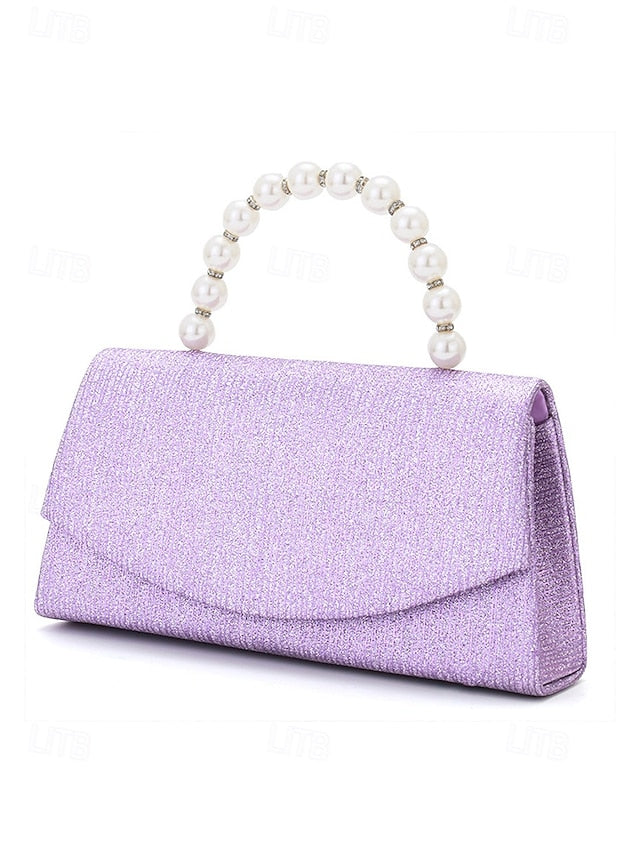 Handle Bag Purple Clutch Pearl with Glitter Women's –