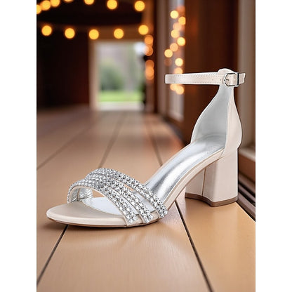 with Purple Satin Heel Women's Rhinestone Block Sandals