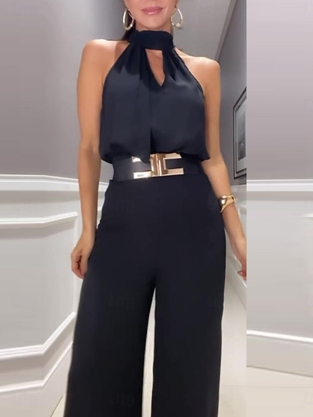 Women's Tank Top Vest Wide Leg Pants Sleeveless Halter Neck