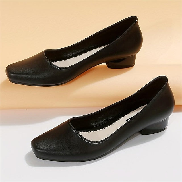 – Black Low Classic Toe Women's Heel Round Slip-On Pumps