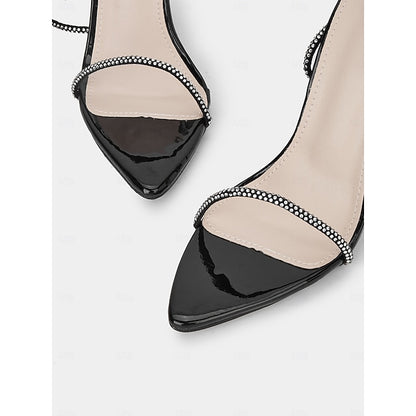 Stiletto Women's Sandals Sexy Lace-Up – Rhinestone Black