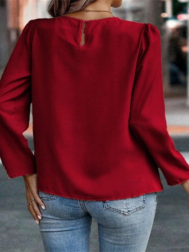 Women's Popover Shirt Casual Shirt Blouse Ruched Solid