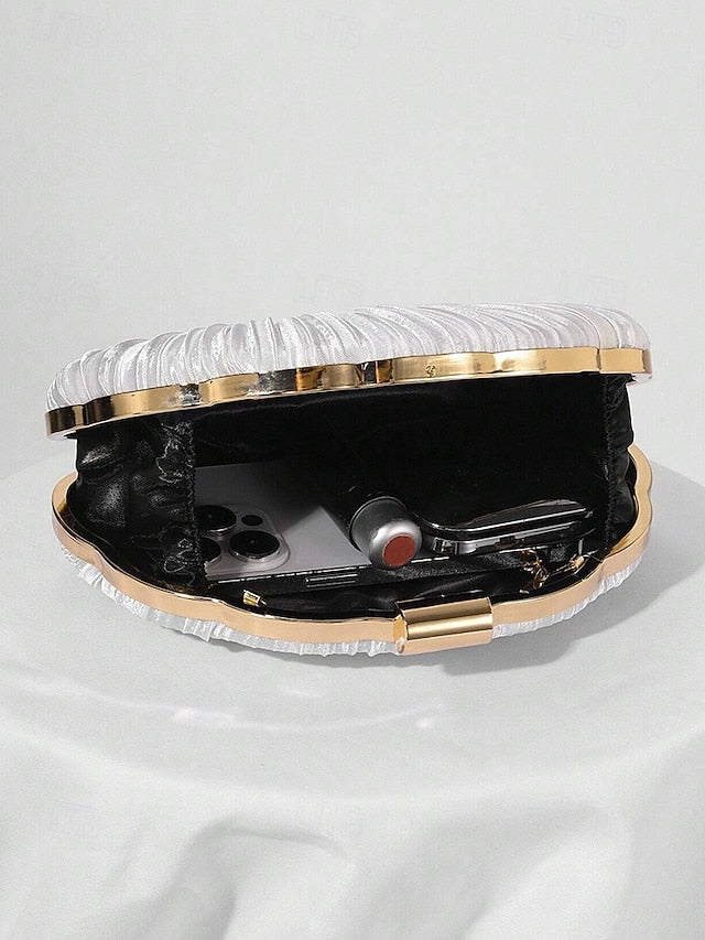 Women's Purse Clutch Shell Evening Satin Pleated