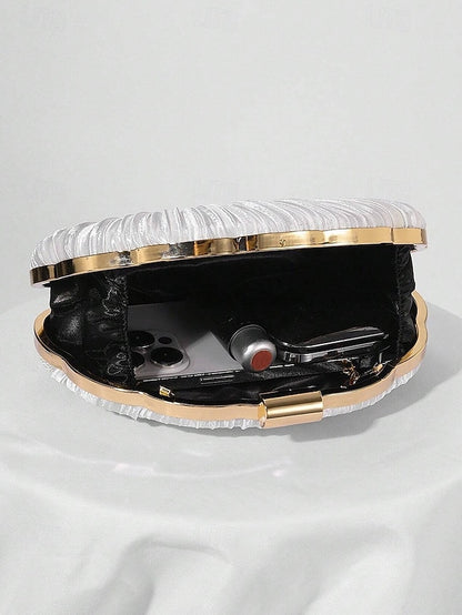 Women's Purse Clutch Shell Evening Satin Pleated