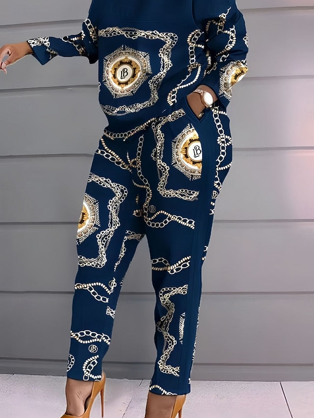 Women's Pants Sets Long Sleeve Crew Neck Graphic Color