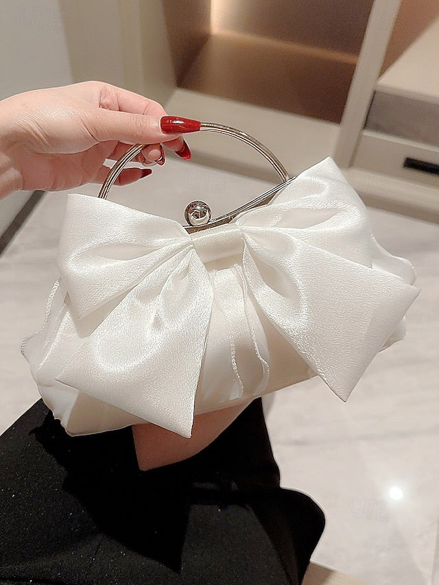Evening – Bag Women's Elegant Bow Satin Pearl Clutch
