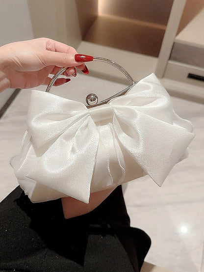 Elegant Bow Women's Satin Clutch Bag Pearl – Evening