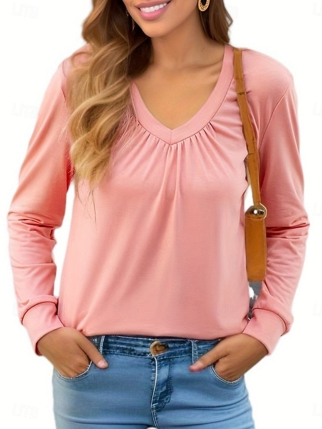 Women's T Shirt Tee Top Ruched Plain Fashion Classic Casual