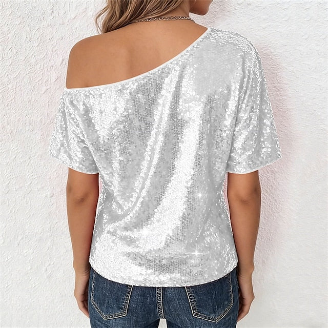 Women's Summer Tops Blouse Dressy Tops Sequin Tops Ruched