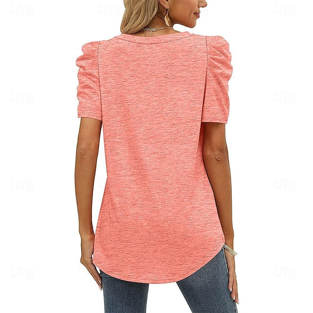 T shirt Tee Women's Black White Purple Plain Ruched Street