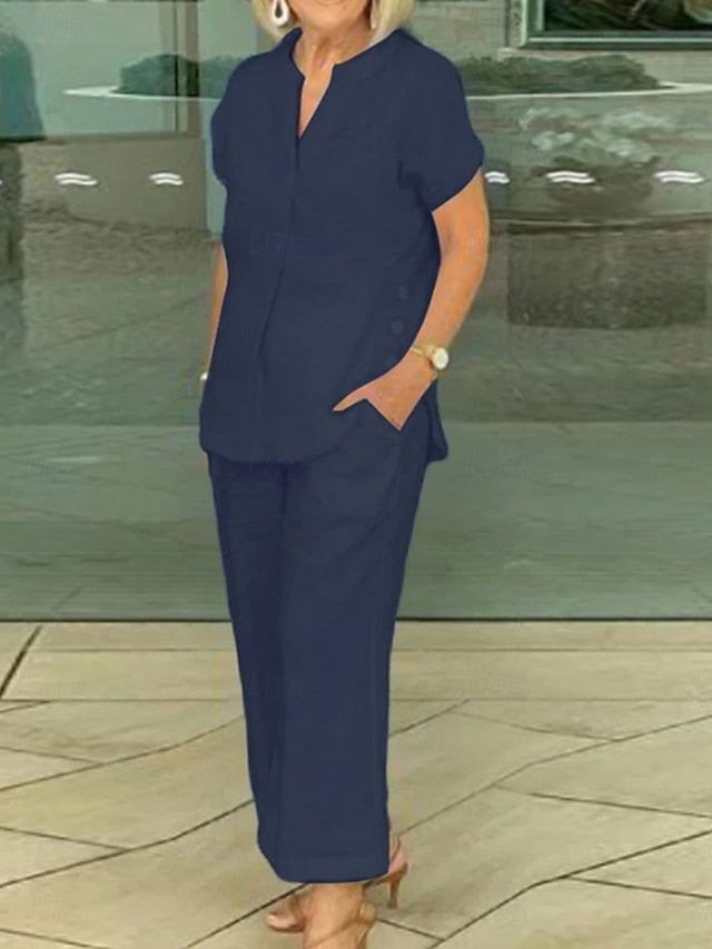 Women's 100%cotton Shirt Cotton Linen Sets Two Piece Sets