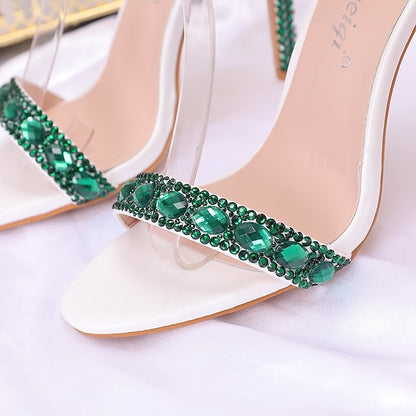 Green Ankle with Rhinestone Matching Women's Stiletto Heels
