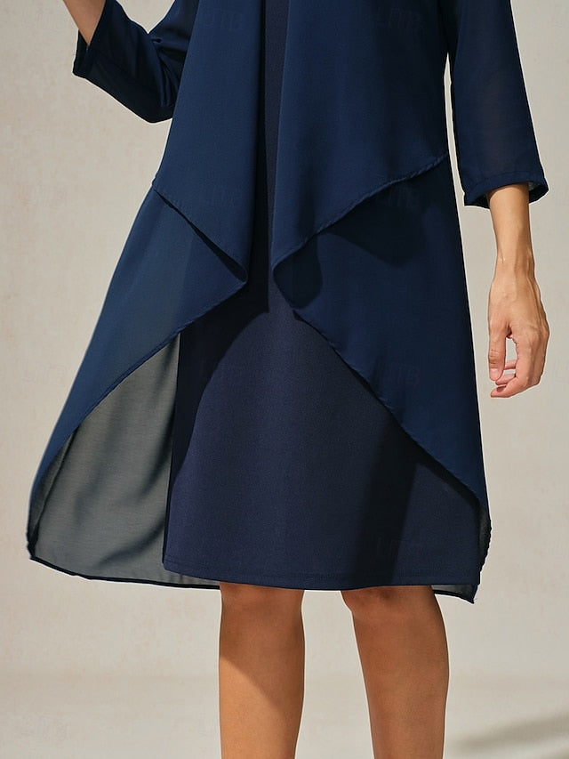 Women's Evening Dress Cape Sleeve Knee-Length Elegant Green