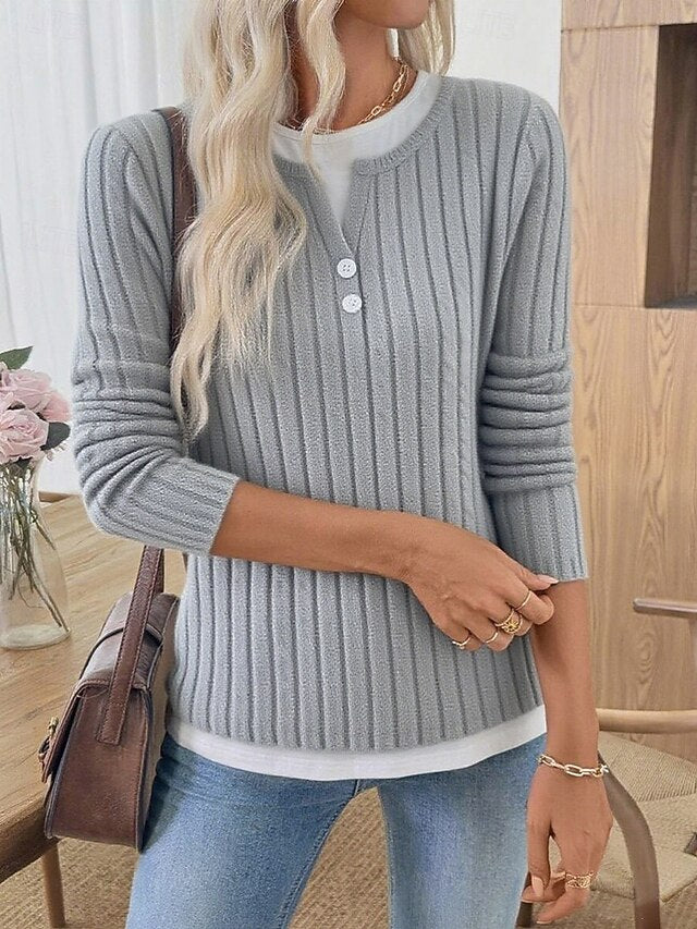 Women's Blouse Patchwork Buttons Solid Color Stylish Casual