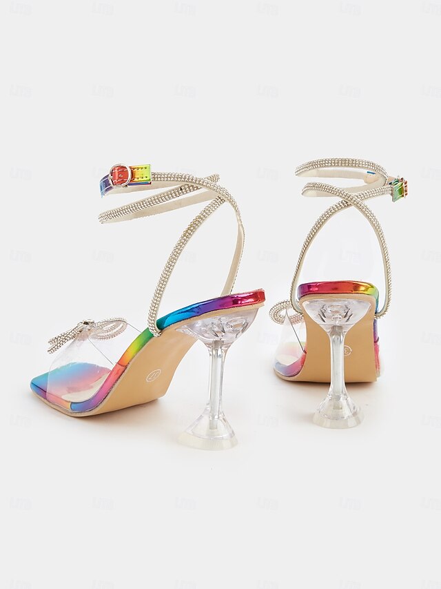 Heel with Clear High Colorful Crystal Detail Heels Rainbow Bow -