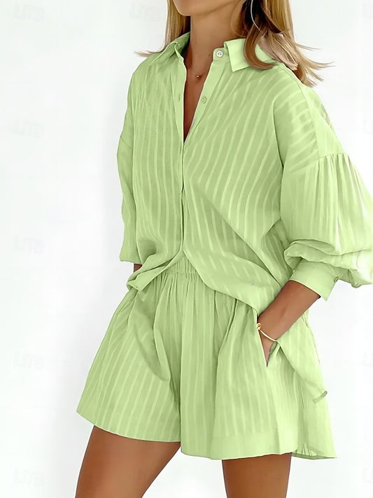 Women's Shorts Sets Bolero Top Long Sleeve Shirt Collar