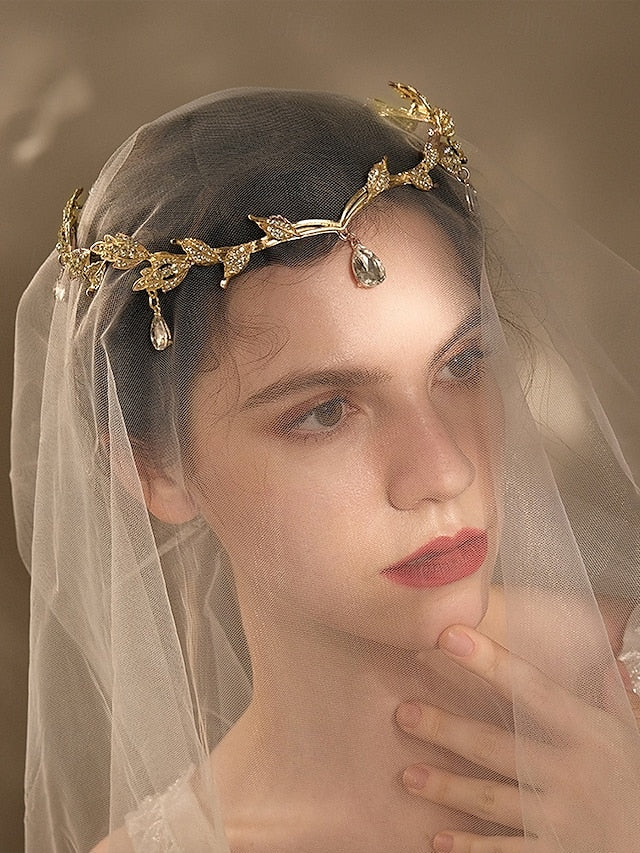 Gold Gemstone with Headpiece Leaf Vintage Blue – Drops