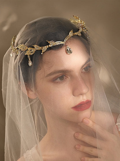 Gold Gemstone with Headpiece Leaf Vintage Blue – Drops