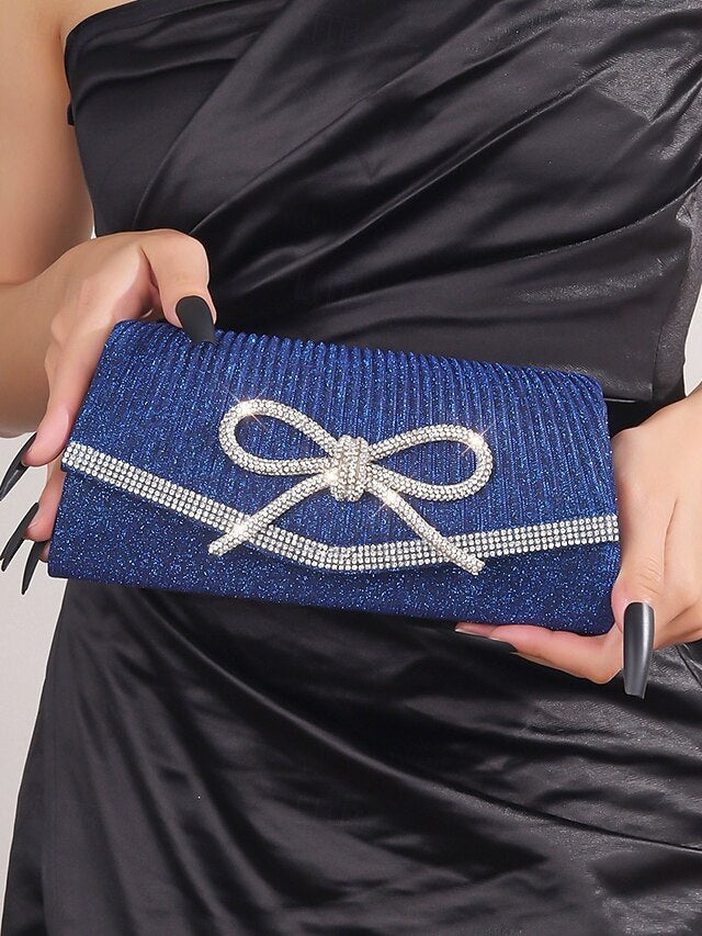 Accent Clutch Blue Glitter Bow Purse Rhinestone with