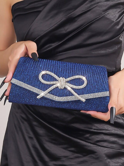 Accent Clutch Blue Glitter Bow Purse Rhinestone with