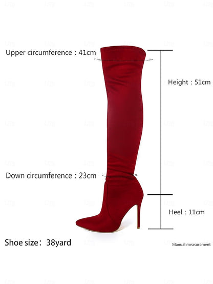 Suede - Red Toe Over-the-Knee Pointed Boots Women's
