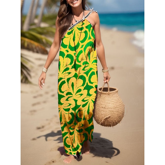 Women's Print Print Halter Neck Maxi long Dress Daily