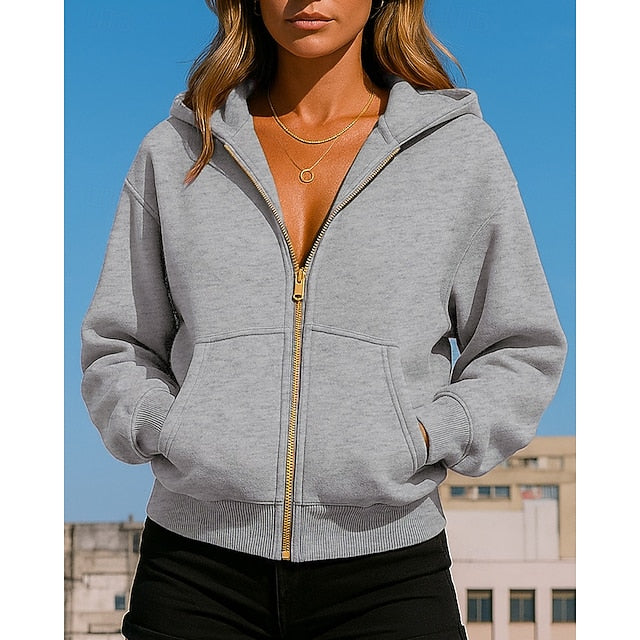 Women's Hoodie Jacket Zip Up Sweatshirt with Pockets Long
