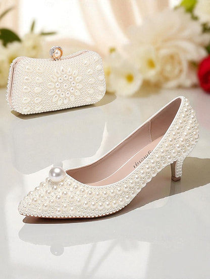 Pumps Pearl-Embellished Heel and Matching Women's Kitten